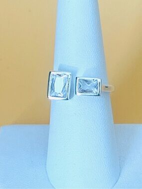 Silver .925 Open Band Ring with Clear Rectangular Stones